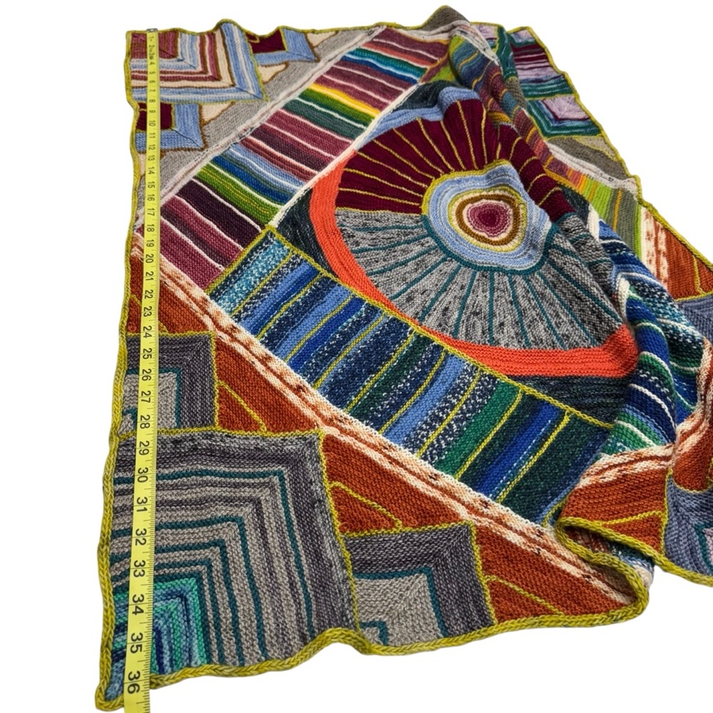 Handmade Wool Knit Lap Blanket Throw 36”x36”Patchwork Boho Decor Artisan - Picture 8 of 8